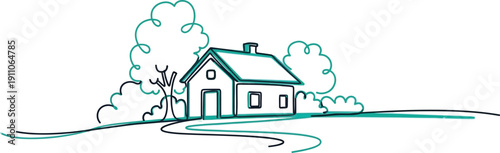 Simple House with Trees and Clouds