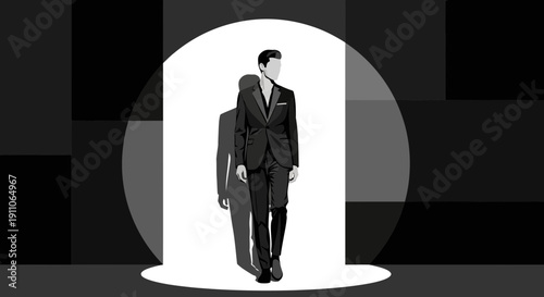 Sleek Silhouette Of A Man In A Sharp Suit Striding Confidently