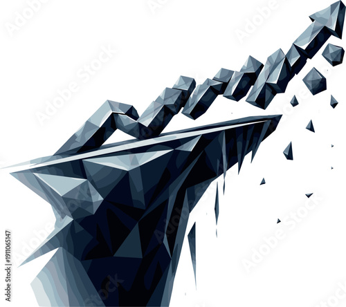 Low-poly vector illustration of market instability before a crash, precariously tilted angular structure representing the market