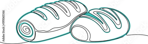 Continuous Line Drawing of Two Croissants