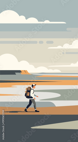 Solo Explorer Journeying Through Vast Open Landscapes