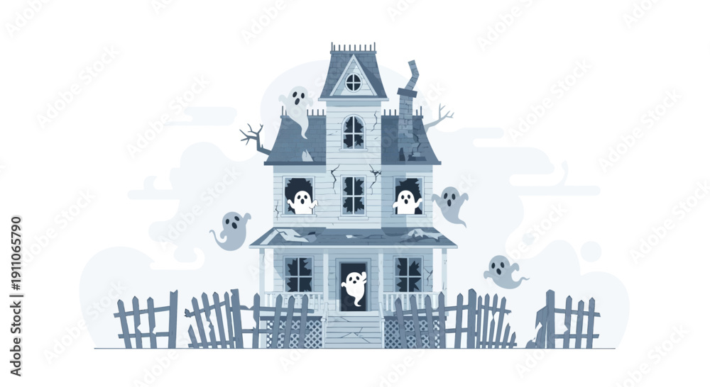 Obraz premium Spooky Haunted Mansion with Friendly Ghosts and Creepy Atmosphere
