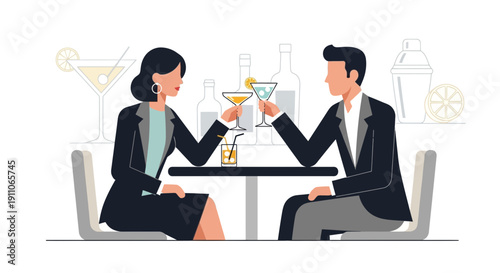 Sophisticated Couple Enjoys Evening Drinks At Elegant Bar Setting