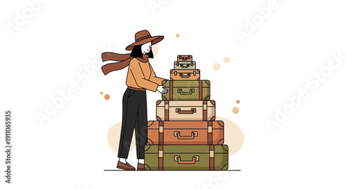 Stylish Traveler With Stacked Luggage Adventure Awaits