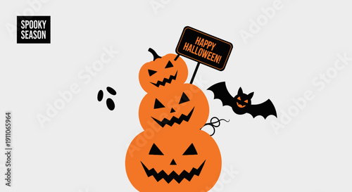Spooky Season Halloween Pumpkin Stack Celebration With Bat And Ghost Accents