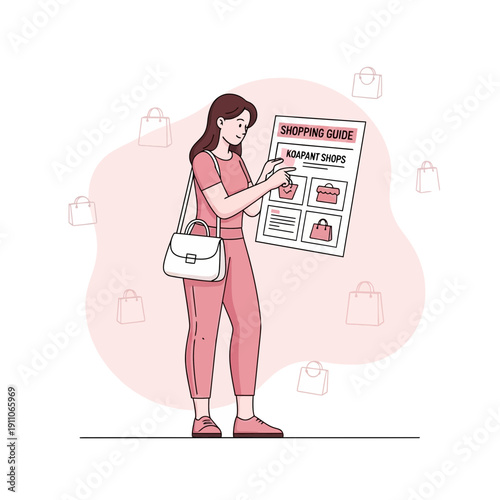Stylish Woman Browsing Shopping Guide For Retail Therapy Options