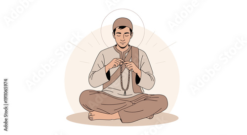 Spiritual Man Meditating Holding Prayer Beads