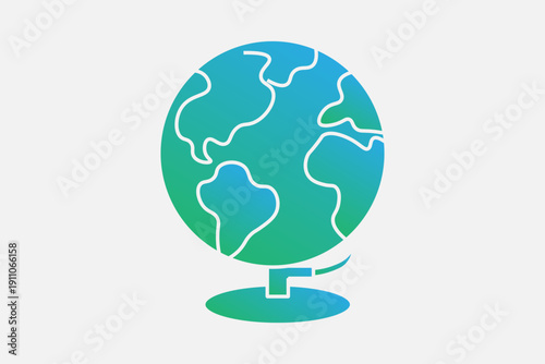 The graphic depicts a desk globe, featuring the same consistent cyan-to-green linear gradient used throughout the entire set.