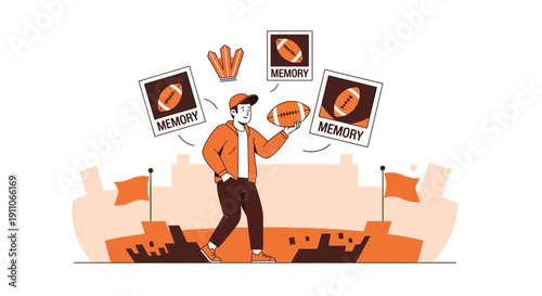 Sports Fan Reliving Cherished Football Game Memories Illustrated Concept