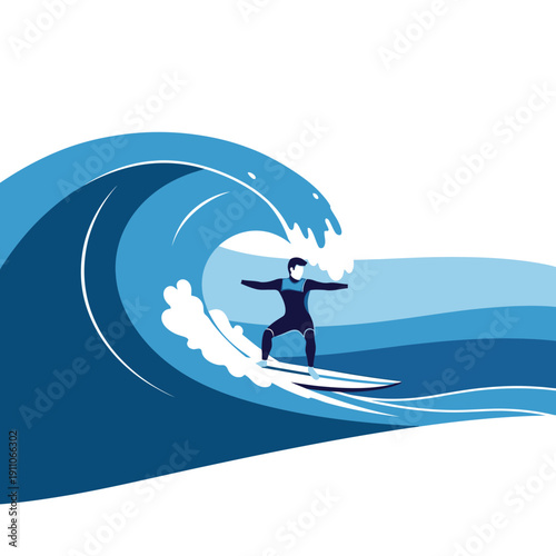 Surfer Riding A Giant Blue Wave With Skill And Agility