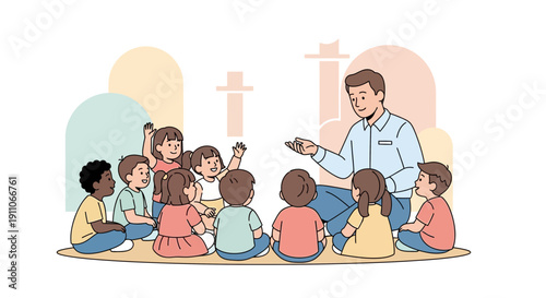 Teacher Leading Engaged Children In Interactive Classroom Session