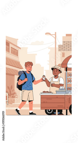 Traveler Buys Street Food From Vendor