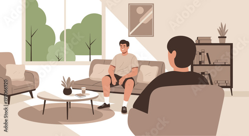 Therapist Conversing With Patient Inside A Comfortable And Relaxing Living Space Setting