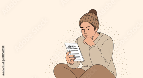 Thoughtful Person Reflecting On New Year Resolutions And Goals