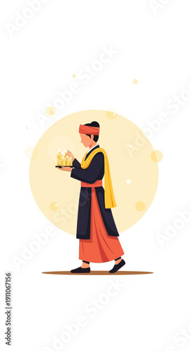 Traditional Cultural Attire Person Holding Offering Religious Ceremony Vestments