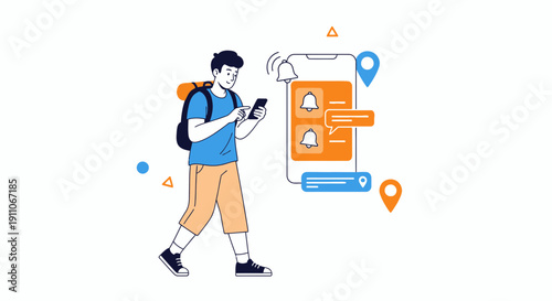 Traveler Navigates With Smartphone For Notifications And Directions