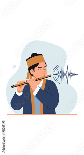 Traditional Flute Player Expressing Melodies with Artistic Flair