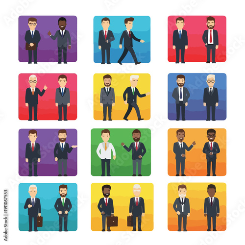 Diverse business people icons set colorful office workers