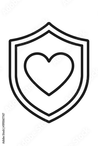 Heart Shield Icon Vector - Medical Protection Symbol for Health Insurance, Wellness Apps, and Patient Care. Minimalist Outline Graphic for Life Security and Charitable Organization Branding.