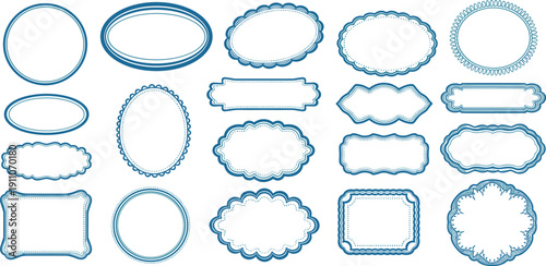Versatile assortment of ornamental frame designs, showcasing elegant borders in various shapes like ovals, rectangles, and scalloped edges, perfect for enhancing graphic projects and invitations