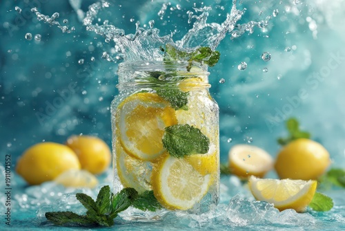 Icy lemonade splash with lemon and mint