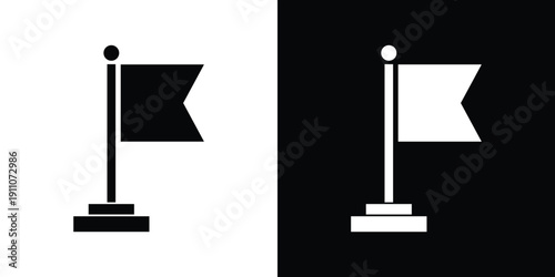 Black and white flag on a pole with a base