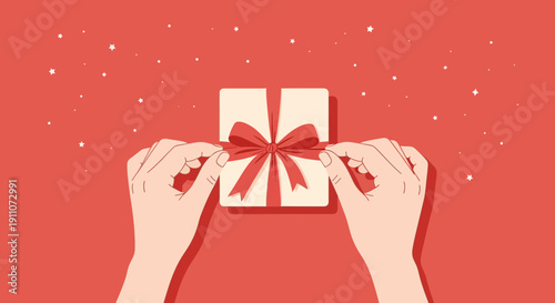 Unwrapping A Festive Present With Starry Background Vibes