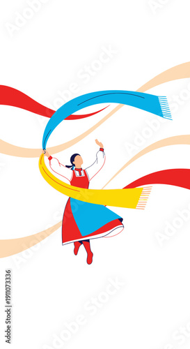 Vibrant Folk Dancer Gracefully Twirling With Colorful Flowing Ribbons