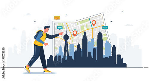 Urban Navigator Planning A City Exploration Adventure On Digital Map