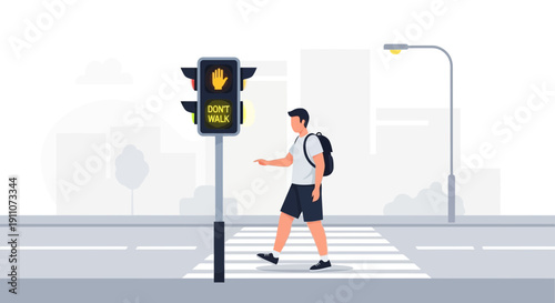 Urban Pedestrian Safety At Crosswalk Signals With Dont Walk Indicator