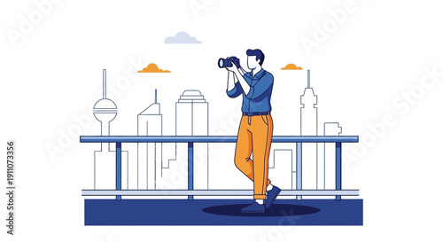 Urban Photographer Capturing Cityscape Views From Elevated Vantage Point