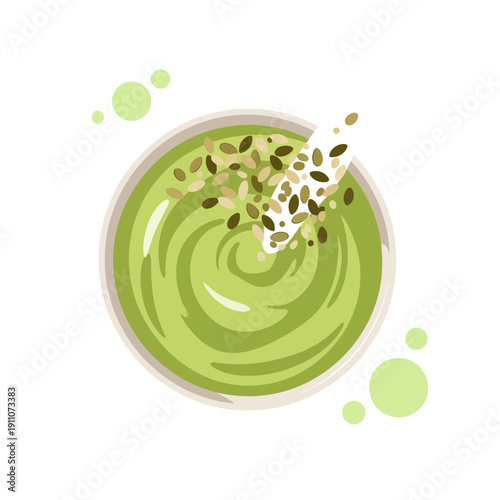 Vibrant Green Smoothie Bowl Artfully Garnished With Seeds