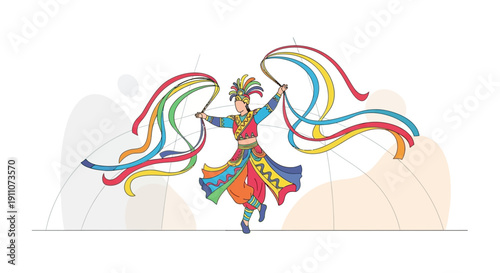 Vibrant Performer Elegantly Dances With Colorful Ribbons