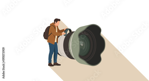 Visionary Photographer With Oversized Camera Lens Capturing The World