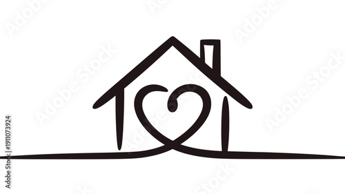 фотографія Simple line drawing of a house with a heart incorporated into the design