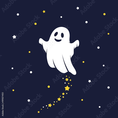 Whimsical Ghost Floating Among Sparkling Stars And Celestial Dust Trail