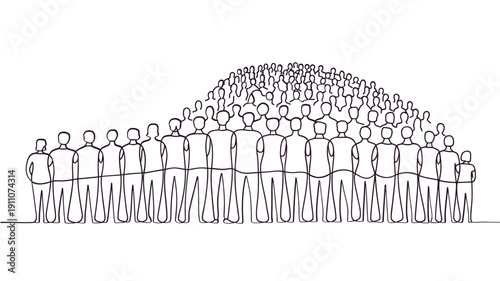 A large group of people depicted as a continuous line drawing