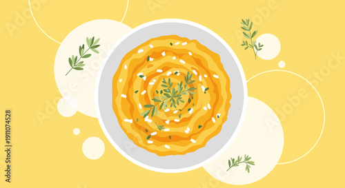 Wholesome Creamy Orange Soup With Fresh Herbs And Sesame Seeds
