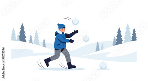 Winter Fun: Joyful Young Person Engaged in a Playful Snowball Fight Outdoors