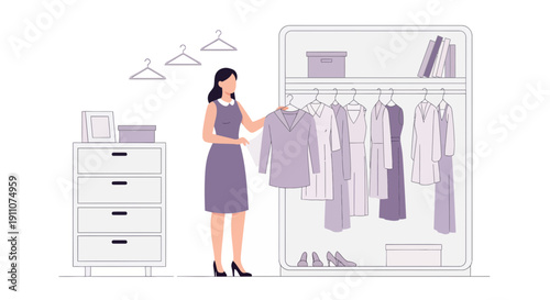 Woman Choosing Clothes From A Stylish Wardrobe