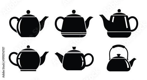 Black teapots arranged in a grid simple design silhouette
