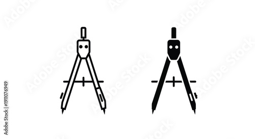 Two drafting compasses shown in a stark black and white silhouette