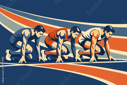 Athletes starting race, preparing for competition on track achieving speed