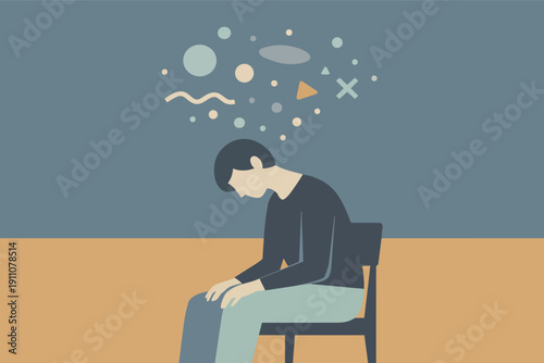 Person experiencing mental stress with overwhelming thoughts and depression