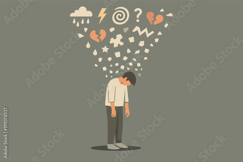 Person experiencing mental stress with negative thoughts and emotional burden