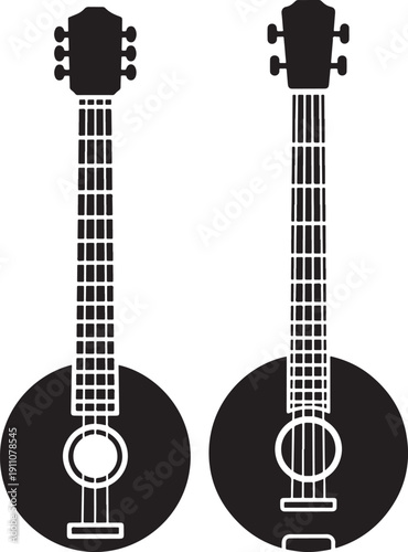 Ukulele and banjo icons, musical instruments, stringed instruments