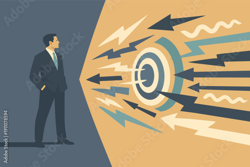 Business person working on strategy and target marketing while aiming for success