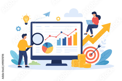 Business analytics and financial growth concept with charts and people