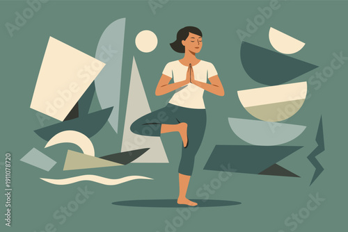 Woman practicing yoga tree pose, finding balance and mental fitness