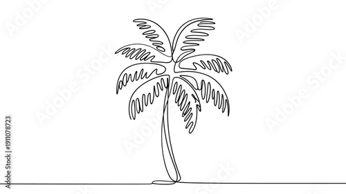 Minimalist one line drawing of a tropical palm tree silhouette